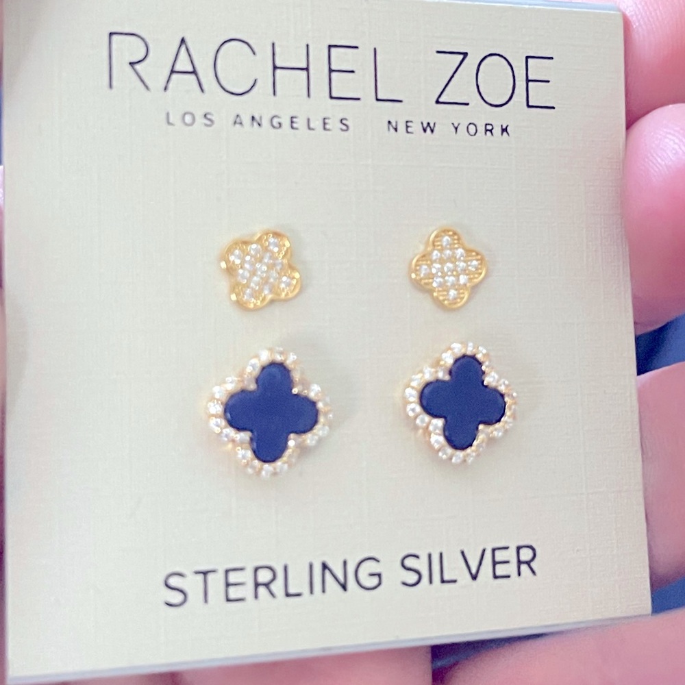 RACHEL ZOE Sterling silver set of 2  Clover Earrings.new